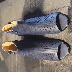 Peep Toe Ankle Booties, Blue: Size 12